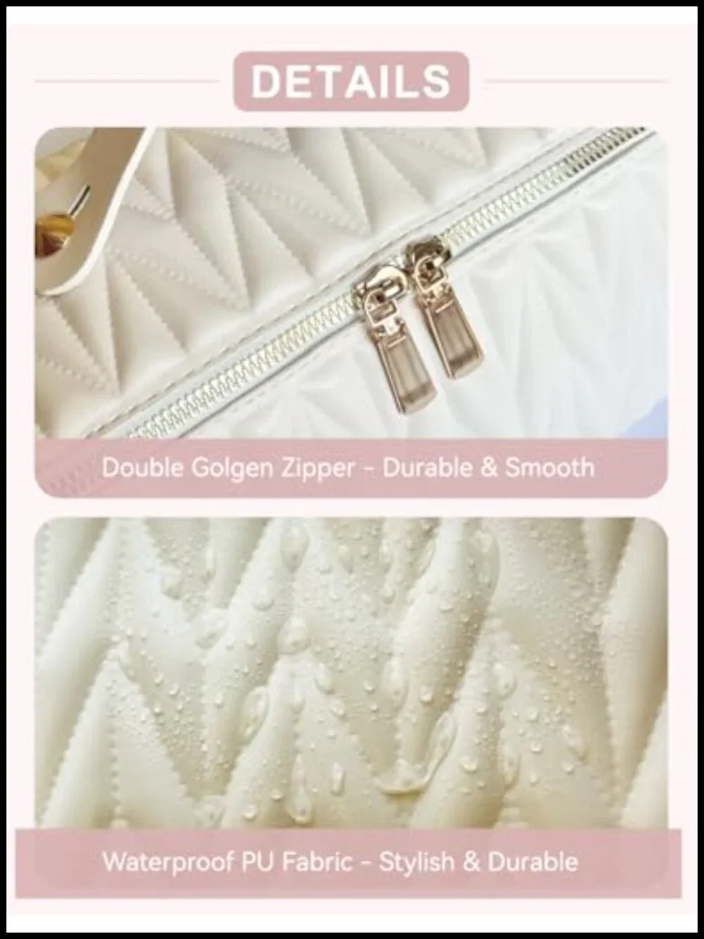 Large Capacity PU Leather Cosmetic Bag with Divider and Handle, Waterproof